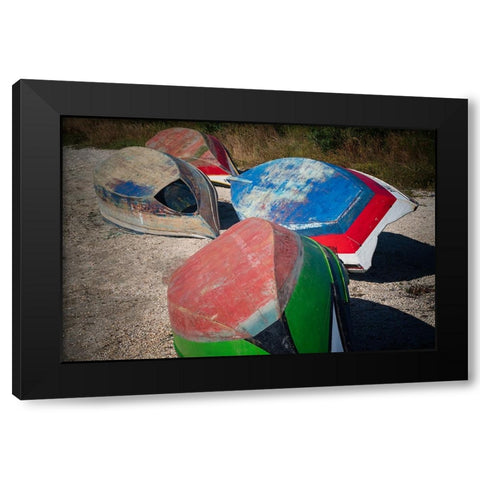 Europe-Portugal-Torreira-Wooden boats on beach Black Modern Wood Framed Art Print by Jaynes Gallery