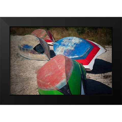 Europe-Portugal-Torreira-Wooden boats on beach Black Modern Wood Framed Art Print by Jaynes Gallery
