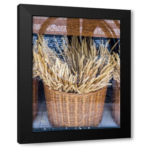 Portugal-Lisbon-Dried wheat stalks in the window of a bakery Black Modern Wood Framed Art Print with Double Matting by Eggers, Julie
