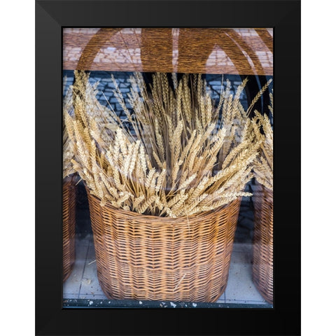 Portugal-Lisbon-Dried wheat stalks in the window of a bakery Black Modern Wood Framed Art Print by Eggers, Julie