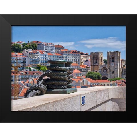 Portugal-Lisbon-View of the Lisbon Cathedral from the Arco da Rua Augusta Black Modern Wood Framed Art Print by Eggers, Julie