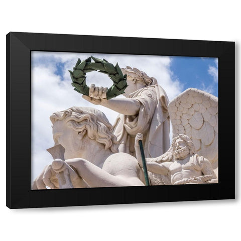 Portugal-Lisbon-Close-up of sculptures at the top of 18th century Arco da Rua Augusta-Statue of Glo Black Modern Wood Framed Art Print with Double Matting by Eggers, Julie