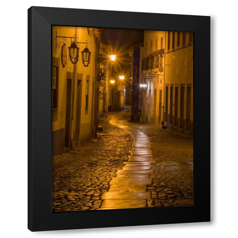 Portugal-Obidos-Walkway along the walled town of Obidos at night Black Modern Wood Framed Art Print with Double Matting by Eggers, Julie