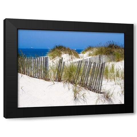 Portugal-Costa Nova-Beach grass-sand and old fence line at the beach resort of Costa Nova near Avei Black Modern Wood Framed Art Print by Eggers, Julie
