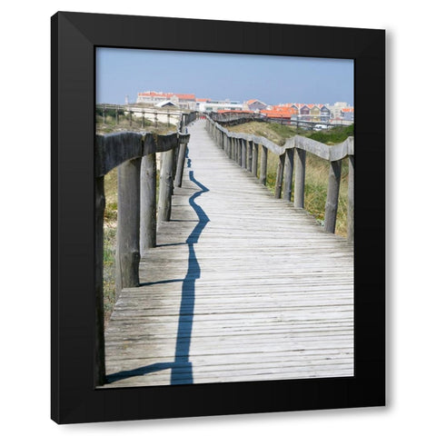 Portugal-Costa Nova-Beach and board walk at Costa Nova beach resort near Aveiro Black Modern Wood Framed Art Print by Eggers, Julie
