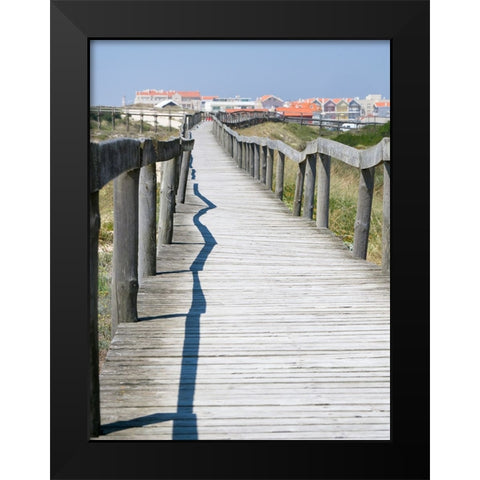 Portugal-Costa Nova-Beach and board walk at Costa Nova beach resort near Aveiro Black Modern Wood Framed Art Print by Eggers, Julie