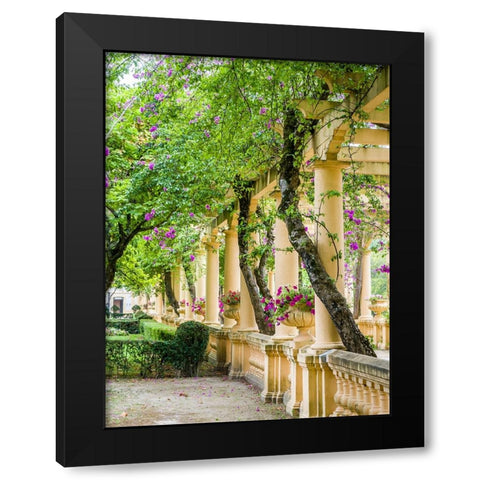 Portugal-Aveiro-Parque Dom Pedro Infante in Aveiro-Stone balustrade with pergola and columns Black Modern Wood Framed Art Print with Double Matting by Eggers, Julie