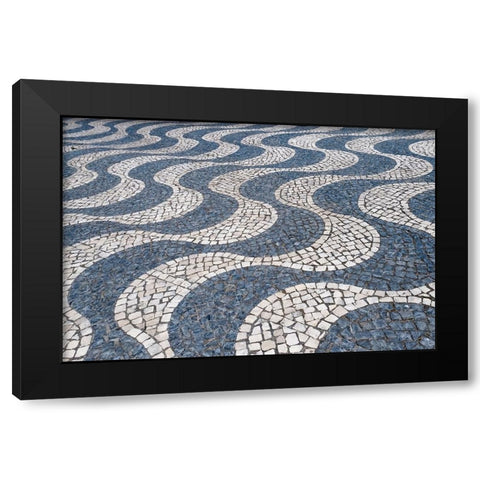 Cascais-Portugal Europe Typical Portuguese tiled sidewalk in black and white pattern Black Modern Wood Framed Art Print by McRoberts, Julien