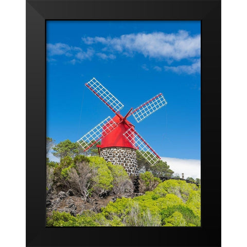 Traditional windmill near Sao Joao Pico Island-an island in the Azores in the Atlantic Ocean  Black Modern Wood Framed Art Print by Zwick, Martin