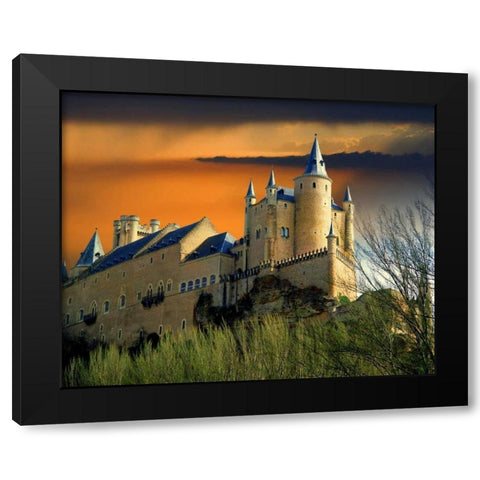 Europe, Spain, Segovia Alcazar castle at sunset Black Modern Wood Framed Art Print with Double Matting by Zuckerman, Jim