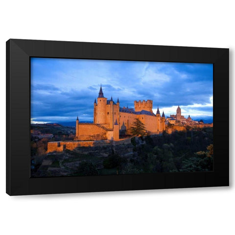 Europe, Spain, Segovia Alcazar castle at sunset Black Modern Wood Framed Art Print with Double Matting by Zuckerman, Jim