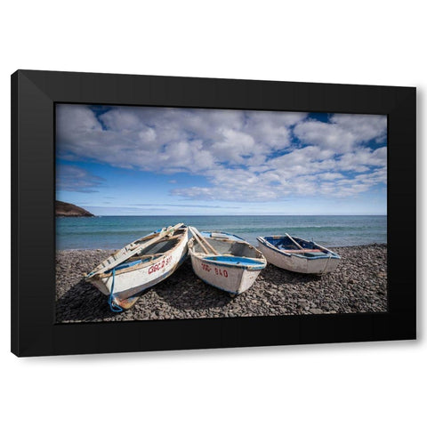 Spain-Canary Islands-Fuerteventura Island-Pozo Negro-fishing boats Black Modern Wood Framed Art Print with Double Matting by Bibikow, Walter