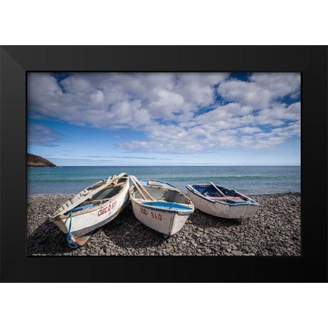 Spain-Canary Islands-Fuerteventura Island-Pozo Negro-fishing boats Black Modern Wood Framed Art Print by Bibikow, Walter