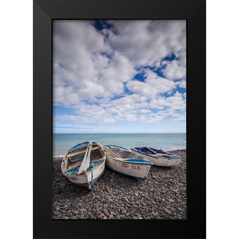 Spain-Canary Islands-Fuerteventura Island-Pozo Negro-fishing boats Black Modern Wood Framed Art Print by Bibikow, Walter