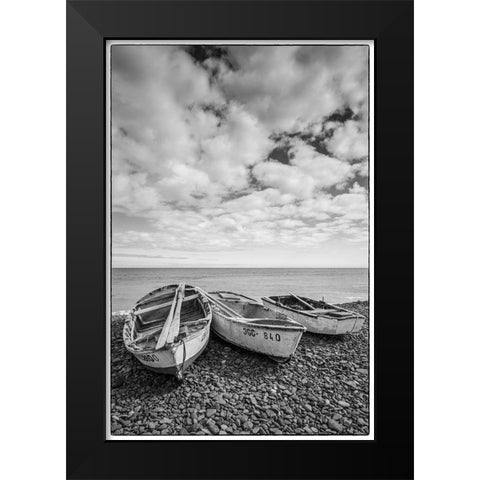 Spain-Canary Islands-Fuerteventura Island-Pozo Negro-fishing boats Black Modern Wood Framed Art Print by Bibikow, Walter