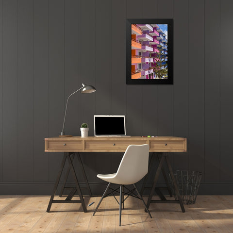 Spain-Canary Islands-Gran Canaria Island-Playa del Ingles-colorful balconies Black Modern Wood Framed Art Print by Bibikow, Walter
