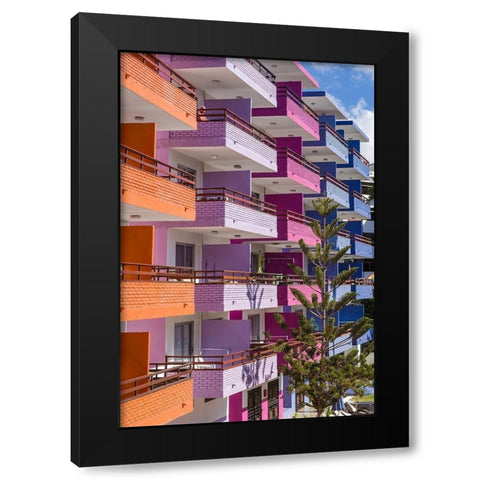 Spain-Canary Islands-Gran Canaria Island-Playa del Ingles-colorful balconies Black Modern Wood Framed Art Print by Bibikow, Walter