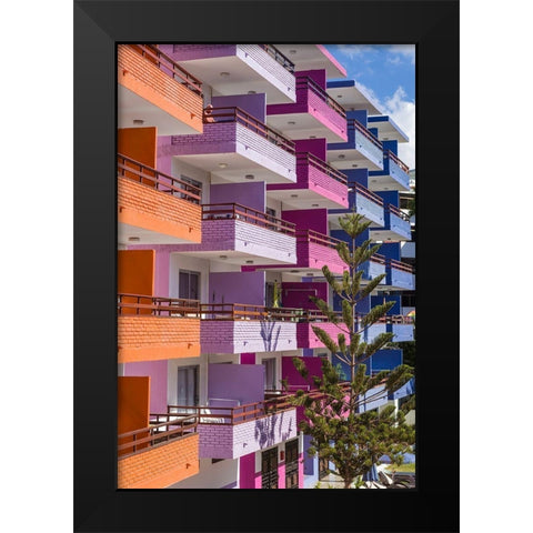 Spain-Canary Islands-Gran Canaria Island-Playa del Ingles-colorful balconies Black Modern Wood Framed Art Print by Bibikow, Walter