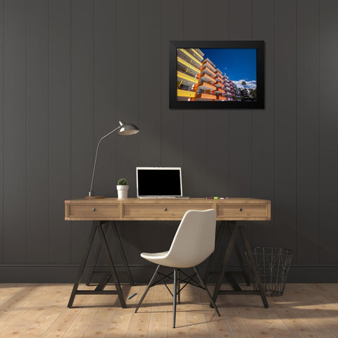 Spain-Canary Islands-Gran Canaria Island-Playa del Ingles-colorful balconies Black Modern Wood Framed Art Print by Bibikow, Walter