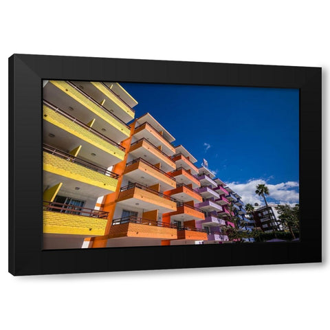 Spain-Canary Islands-Gran Canaria Island-Playa del Ingles-colorful balconies Black Modern Wood Framed Art Print by Bibikow, Walter