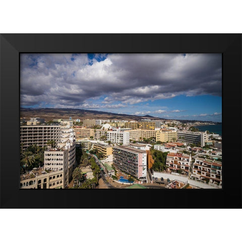 Spain-Canary Islands-Gran Canaria Island-Playa del Ingles-high angle view of town Black Modern Wood Framed Art Print by Bibikow, Walter