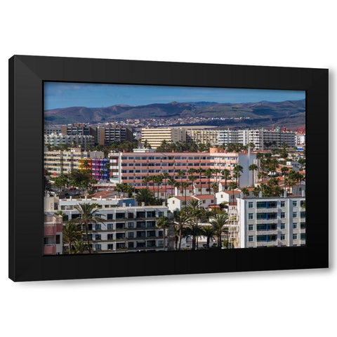 Spain-Canary Islands-Gran Canaria Island-Playa del Ingles-high angle view of town Black Modern Wood Framed Art Print with Double Matting by Bibikow, Walter