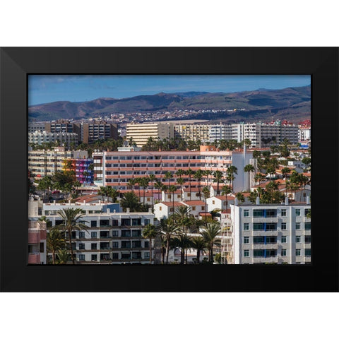 Spain-Canary Islands-Gran Canaria Island-Playa del Ingles-high angle view of town Black Modern Wood Framed Art Print by Bibikow, Walter