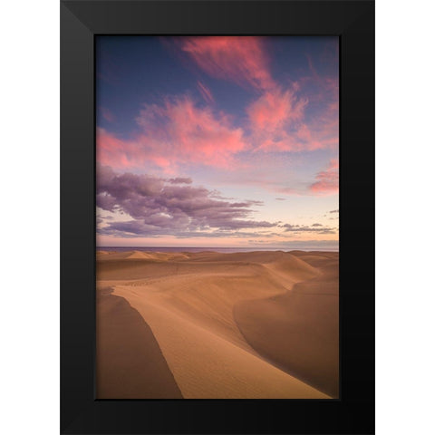 Spain-Canary Islands-Gran Canaria Island-Maspalomas-Maspalomas Dunes National Park-dusk Black Modern Wood Framed Art Print by Bibikow, Walter