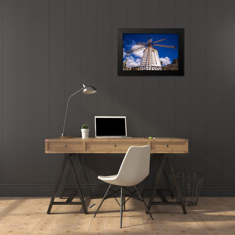 Spain-Canary Islands-Gran Canaria Island-Puerto de Mogan-antique windmill Black Modern Wood Framed Art Print by Bibikow, Walter