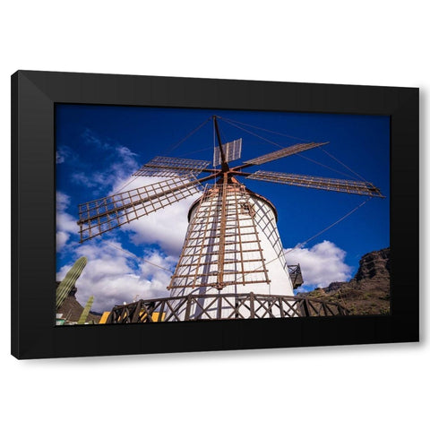 Spain-Canary Islands-Gran Canaria Island-Puerto de Mogan-antique windmill Black Modern Wood Framed Art Print by Bibikow, Walter