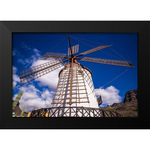 Spain-Canary Islands-Gran Canaria Island-Puerto de Mogan-antique windmill Black Modern Wood Framed Art Print by Bibikow, Walter