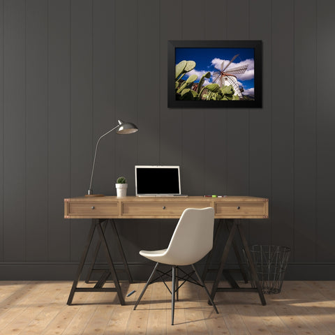 Spain-Canary Islands-Gran Canaria Island-Puerto de Mogan-antique windmill Black Modern Wood Framed Art Print by Bibikow, Walter