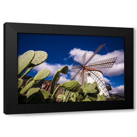 Spain-Canary Islands-Gran Canaria Island-Puerto de Mogan-antique windmill Black Modern Wood Framed Art Print with Double Matting by Bibikow, Walter