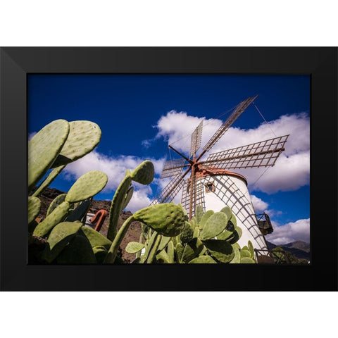 Spain-Canary Islands-Gran Canaria Island-Puerto de Mogan-antique windmill Black Modern Wood Framed Art Print by Bibikow, Walter