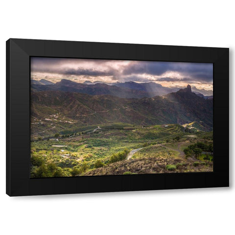 Spain-Canary Islands-Gran Canaria Island-Tejeda-mountain landscape with Roque Bentayga Black Modern Wood Framed Art Print by Bibikow, Walter