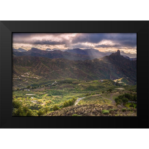 Spain-Canary Islands-Gran Canaria Island-Tejeda-mountain landscape with Roque Bentayga Black Modern Wood Framed Art Print by Bibikow, Walter
