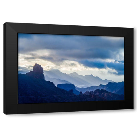 Spain-Canary Islands-Gran Canaria Island-Tejeda-mountain landscape with Roque Bentayga Black Modern Wood Framed Art Print with Double Matting by Bibikow, Walter