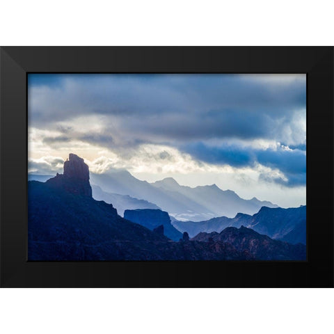 Spain-Canary Islands-Gran Canaria Island-Tejeda-mountain landscape with Roque Bentayga Black Modern Wood Framed Art Print by Bibikow, Walter
