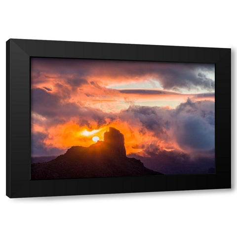 Spain-Canary Islands-Gran Canaria Island-Tejeda-mountain landscape with Roque Bentayga-sunset Black Modern Wood Framed Art Print by Bibikow, Walter