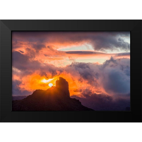 Spain-Canary Islands-Gran Canaria Island-Tejeda-mountain landscape with Roque Bentayga-sunset Black Modern Wood Framed Art Print by Bibikow, Walter