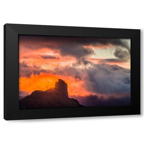 Spain-Canary Islands-Gran Canaria Island-Tejeda-mountain landscape with Roque Bentayga-sunset Black Modern Wood Framed Art Print with Double Matting by Bibikow, Walter