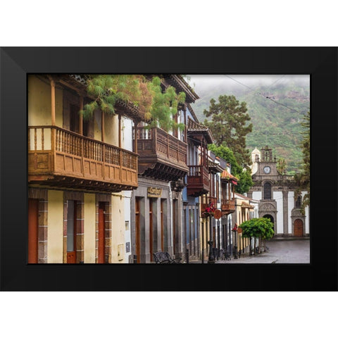Spain-Canary Islands-Gran Canaria Island-Teror-main street and traditional houses Black Modern Wood Framed Art Print by Bibikow, Walter