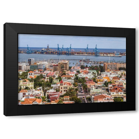 Spain-Canary Islands-Gran Canaria Island-Las Palmas de Gran Canaria-high angle view of city Black Modern Wood Framed Art Print by Bibikow, Walter