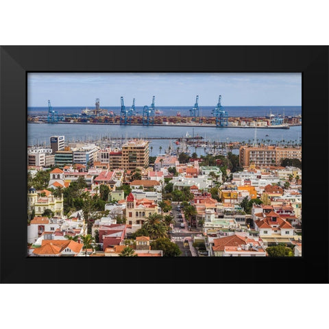 Spain-Canary Islands-Gran Canaria Island-Las Palmas de Gran Canaria-high angle view of city Black Modern Wood Framed Art Print by Bibikow, Walter