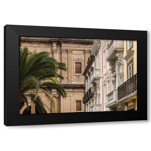 Spain-Canary Islands-Gran Canaria Island-Las Palmas de Gran Canaria-Plaza Santa Ana-buildings Black Modern Wood Framed Art Print by Bibikow, Walter