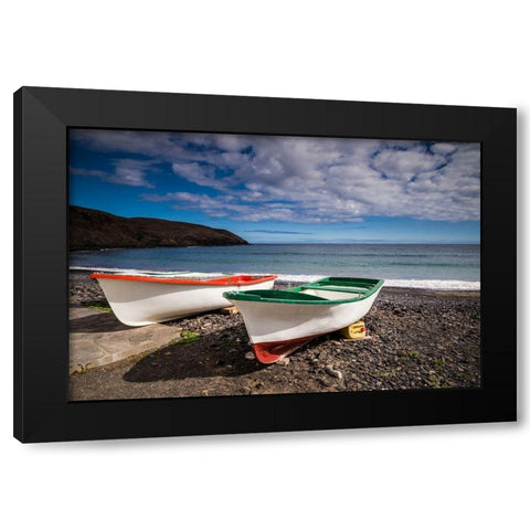 Spain-Canary Islands-Fuerteventura Island-Pozo Negro-fishing boats Black Modern Wood Framed Art Print by Bibikow, Walter