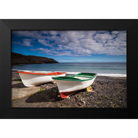 Spain-Canary Islands-Fuerteventura Island-Pozo Negro-fishing boats Black Modern Wood Framed Art Print by Bibikow, Walter