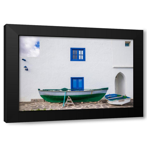 Spain-Canary Islands-Fuerteventura Island-Pozo Negro-fishing boats Black Modern Wood Framed Art Print with Double Matting by Bibikow, Walter
