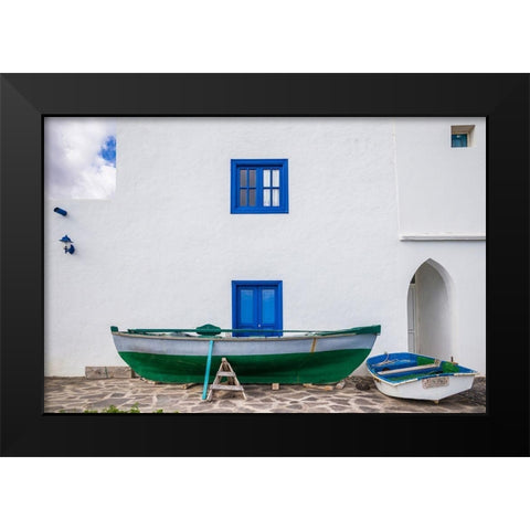Spain-Canary Islands-Fuerteventura Island-Pozo Negro-fishing boats Black Modern Wood Framed Art Print by Bibikow, Walter