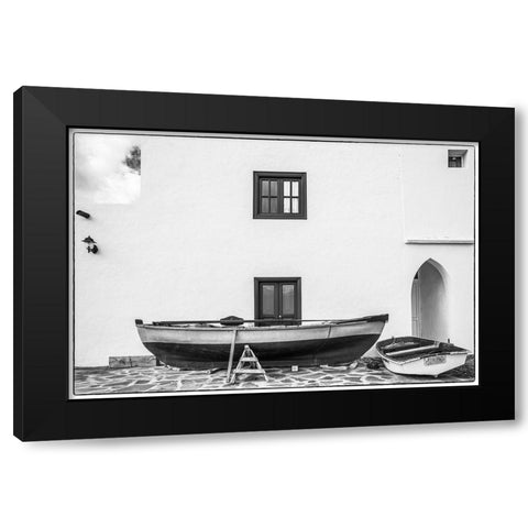 Spain-Canary Islands-Fuerteventura Island-Pozo Negro-fishing boats Black Modern Wood Framed Art Print by Bibikow, Walter